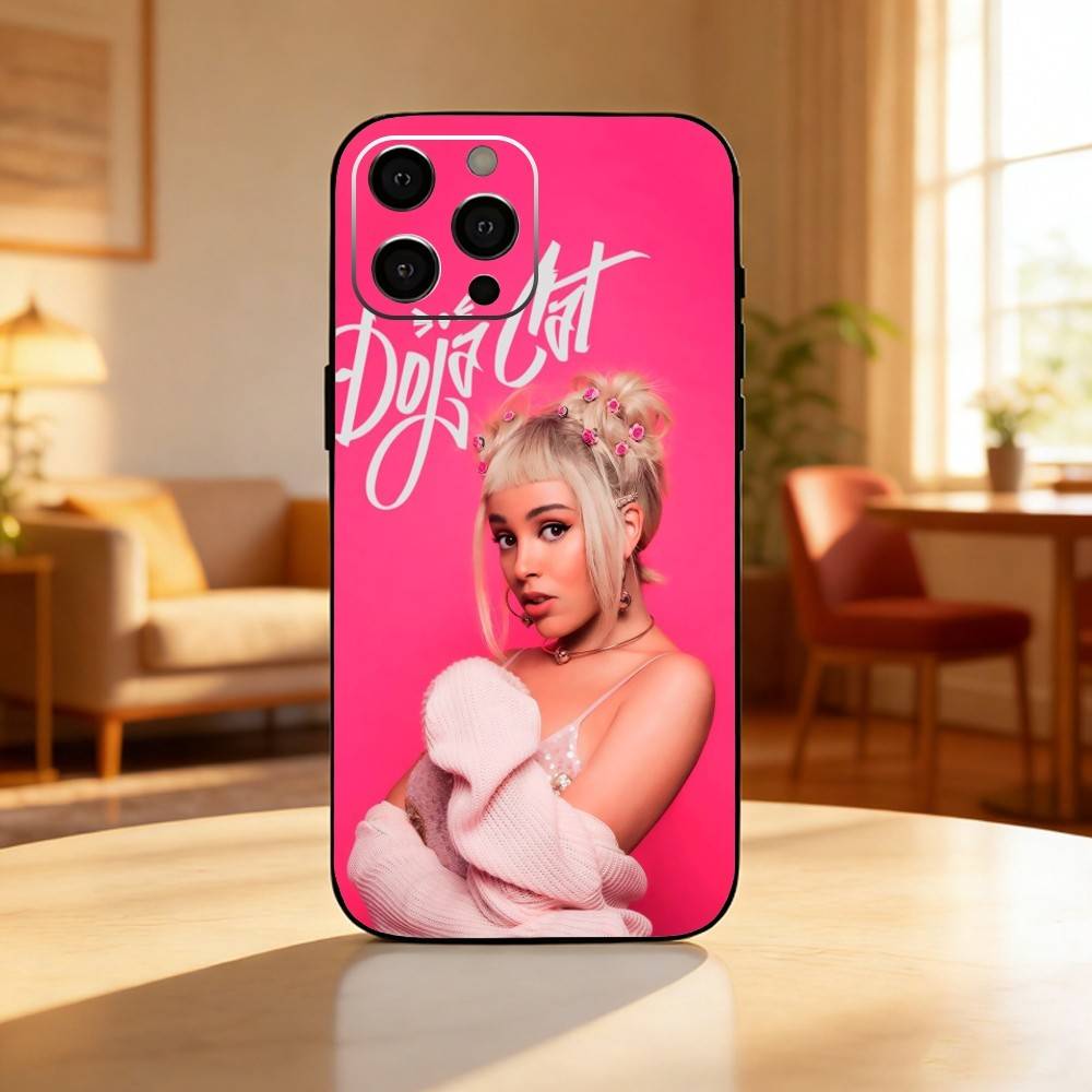 Cute D-DOJA Cat Singer Phone Case For iPhone17,16,15,14,13,12 Plus,Max Soft Silicone Black Cover