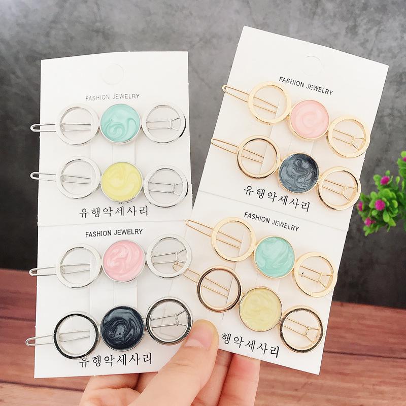 Buy Women Side Clip Round Alloy Barrettes Hair Clips Sweet Geometric