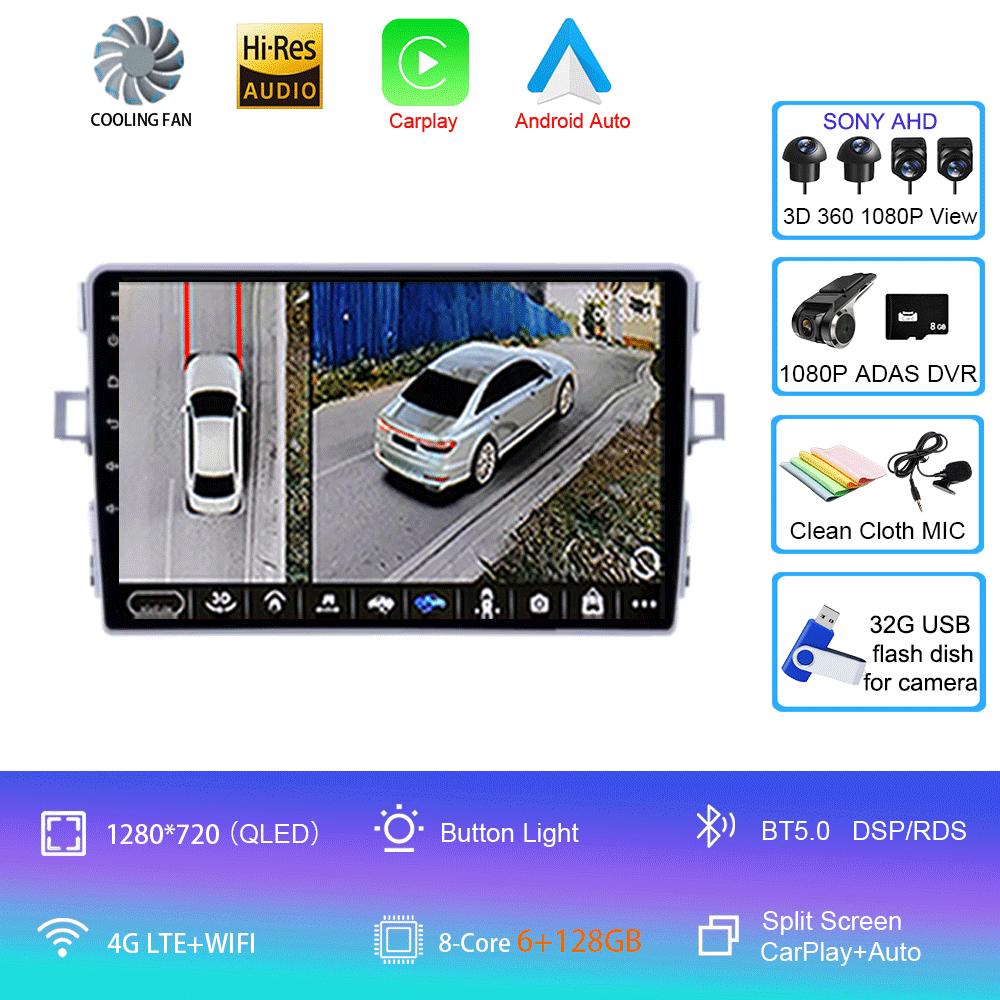 Android 14 Car Radio Carplay Auto For Toyota Verso R20 2009 2010 - 2018 GPS Navigation DSP Head Unit BT Video Player 2Din Stereo