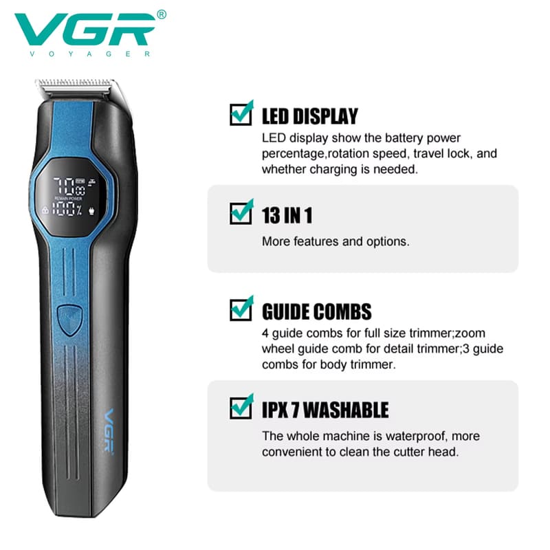 Men's Multi-function Digital Display Large Battery Long-lasting Hair Clipper Five-in-one Set Nose Hair and Sideburns Trimmer Razor Grooming Essential