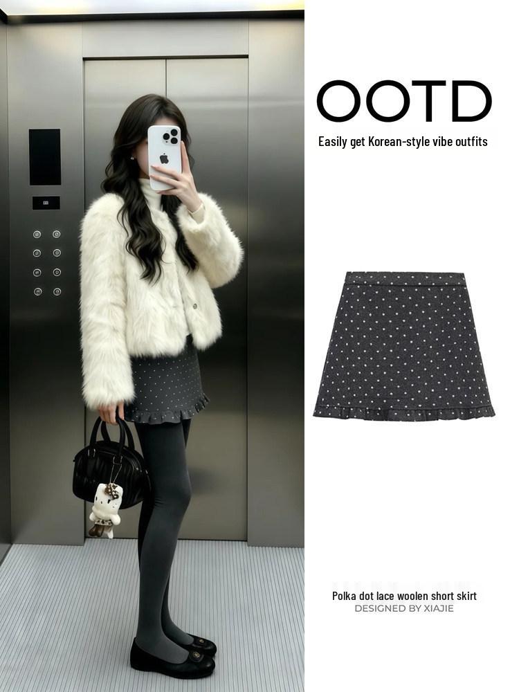 Gray Polka Dot Korean Style Hip-Hugging Short Skirt - Autumn/Winter 2026 Collection