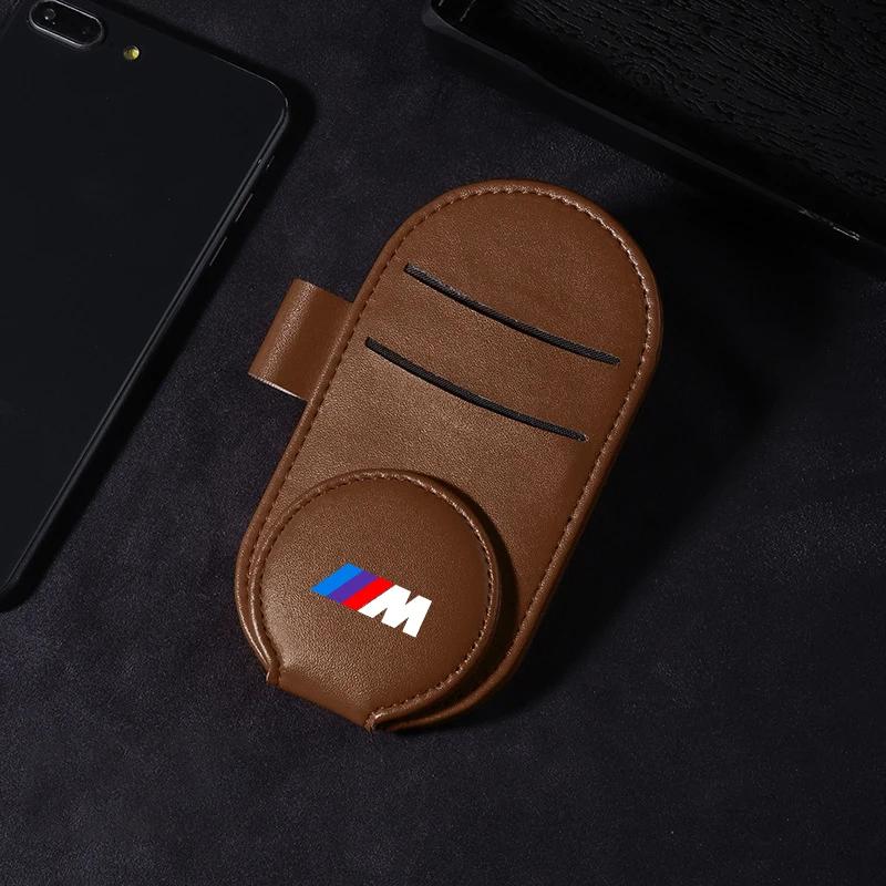 Skórzany Klips na Okulary Samochodowe Osłona Przeciwsłoneczna Wielofunkcyjny Klips na Okulary Przeciwsłoneczne Car Styling Dla BMW M Performance M3 M5 M6 F20 F10 F13 F15 F16