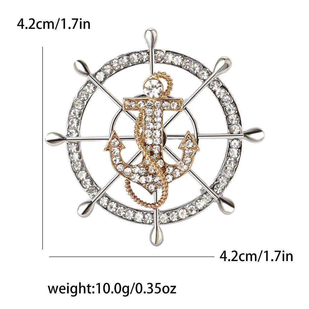 Creative Alloy Full Drill Rudder Anchor Brooch Navy Style Exquisite Men'S Clothing Brooch Ornament Pin