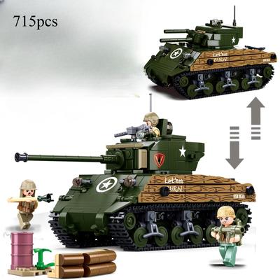 715PCS M4A3 Medium Tank Model Building Blocks WW2 Classic Army Armored Tank Solider Figure Bricks DIY Toys for Kids Holiday Gift
