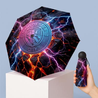 Manchester City Pattern Printed Mini 5 Folds 8 Ribs Compact Umbrella Windproof Waterproof Lightweight Portable Folding