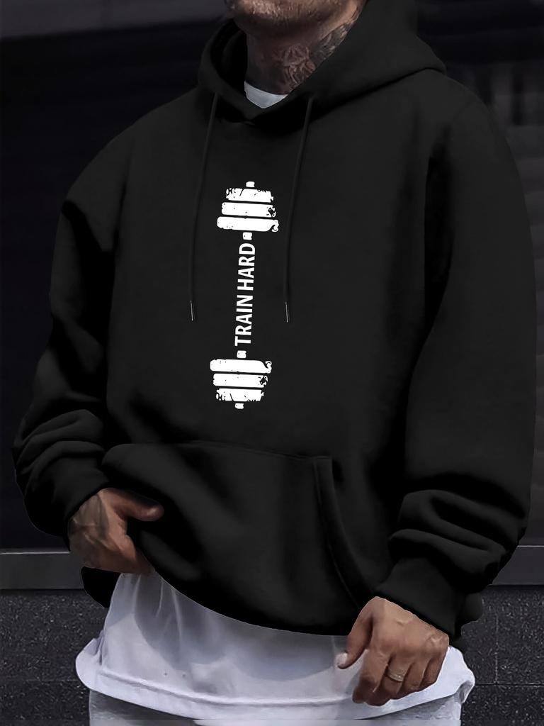 Fitness Dumbbell Theme Kids Hip Hop Sports Hooded Sweatshirt,vintage Dumbbell Text Graphic,comfy Loose Fit for Casual Sports Outing.