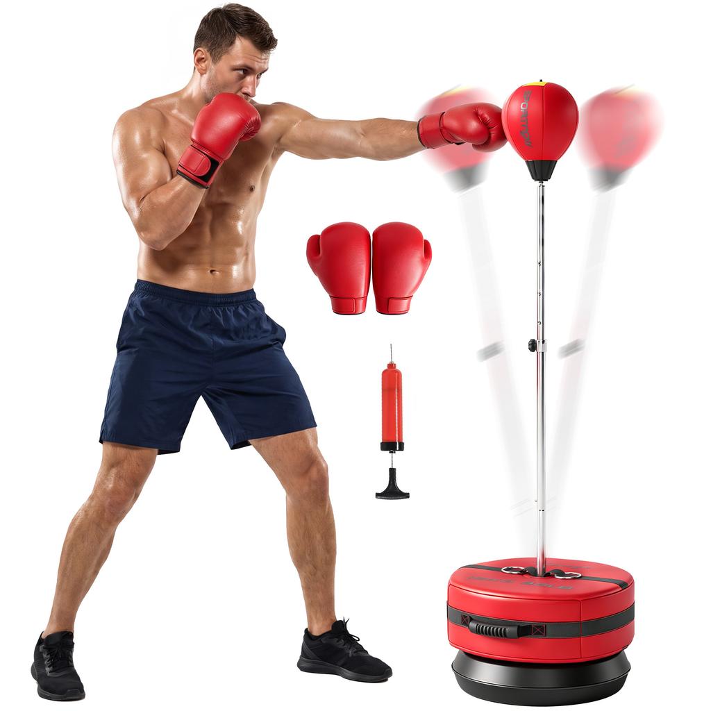 Punching bag with stand, 125-145 cm height-adjustable boxing set, freestanding speed ball with gloves and air pump