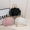 Fashi Chinese-Style White Pearl Embroidered Handbag Vintage Metal Clasp Evening Clutch Fringe Pendant Women's Handbag