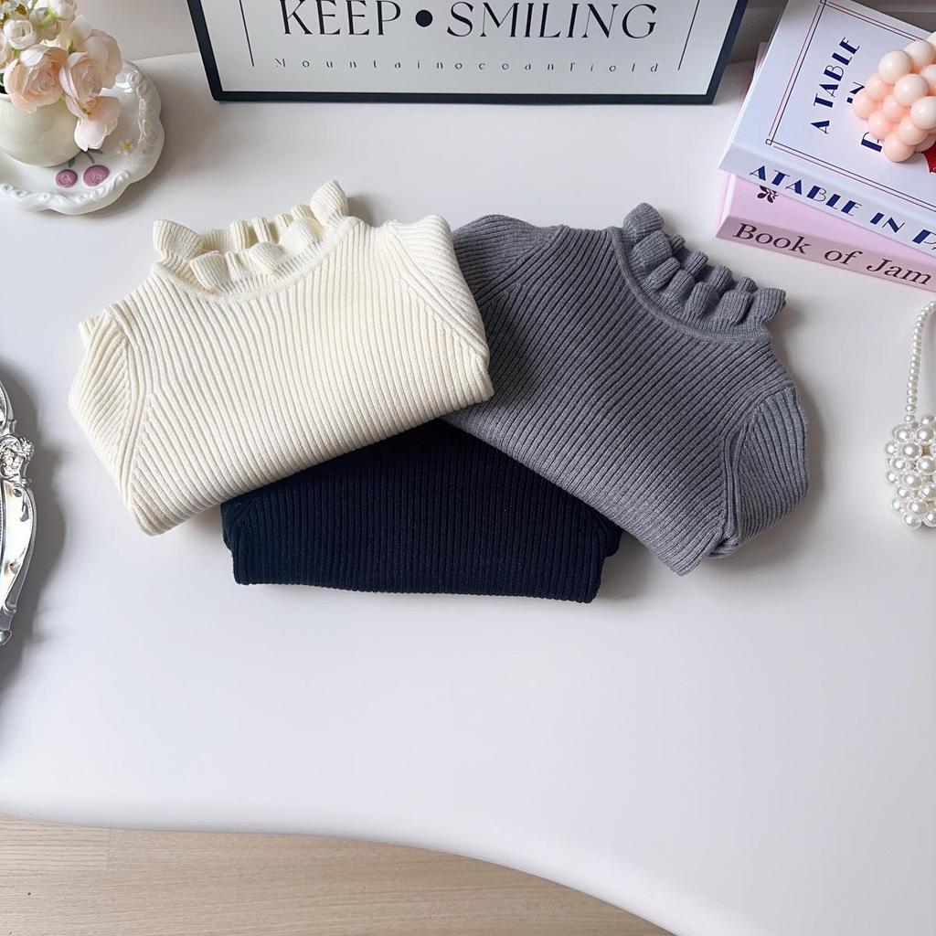 Girls' Lace Collar Knitted Sweater - Winter Long Sleeve Top