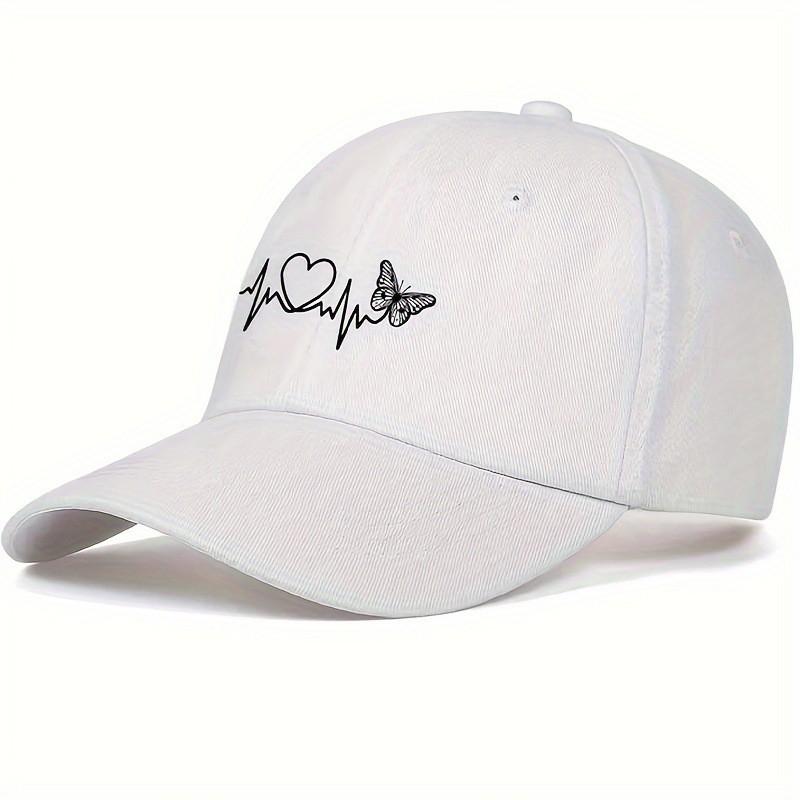 Washed Soft Cotton Baseball Cap With Butterfly Print - Adjustable Hat Women Men Unisex