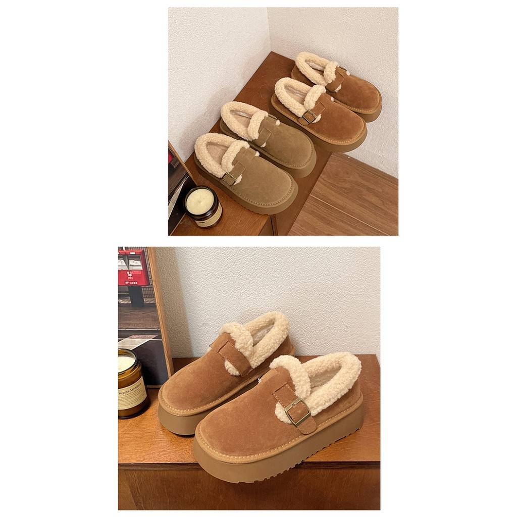 Thick Soled Snow Boots for Women, Winter with Added Velvet, Maillard Lefu Cotton Shoes, One Foot Retro Boken Shoes