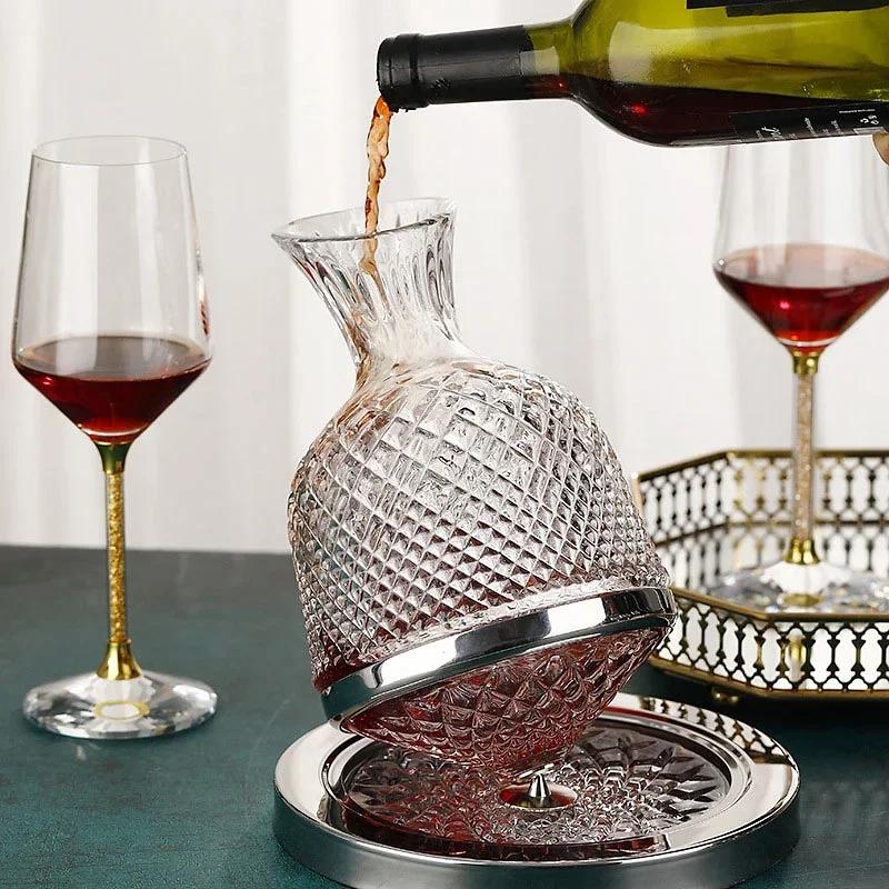 Decanter per vino rotante a 360°, 1500 ml, erogatore per decanter, bottiglia di cristallo, aeratore per vino, specchio, regalo, decorazione per bar