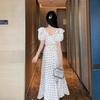 Real Shot~ Lotus Leaf Edge Bubble Sleeve Polka Dot Dress Children's Summer New French Temperament Waist Dress
