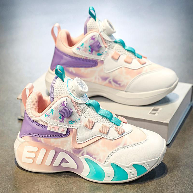 

Children s sports shoes men s spring and summer boys basketball shoes medium and old boys boys rotating buttons Guochao breathable mesh shoes 40