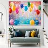 1 polyester fotoachtergrondbanner - met kleurrijke ballon- en stersymbolen, voor verjaardagen en jubilea