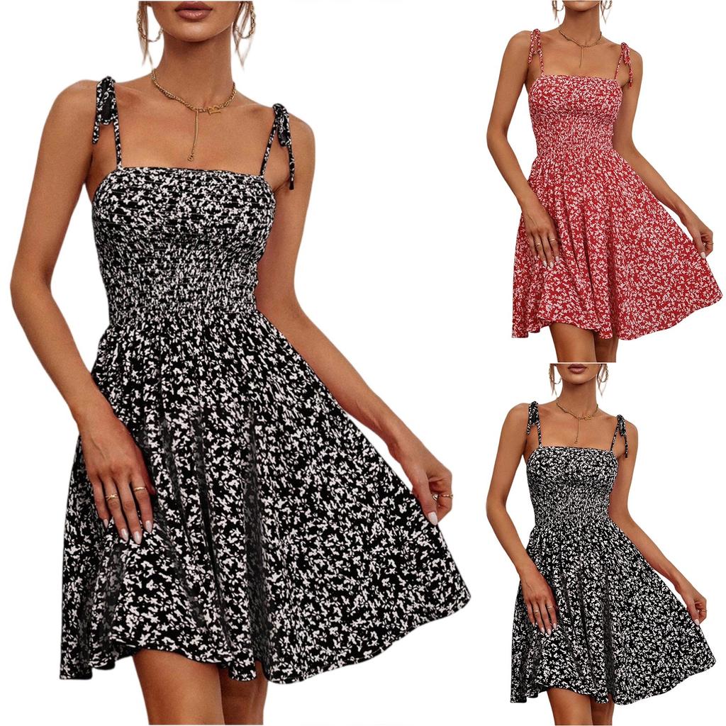 Women's Summer Printed A-Line Midi Slip Dress