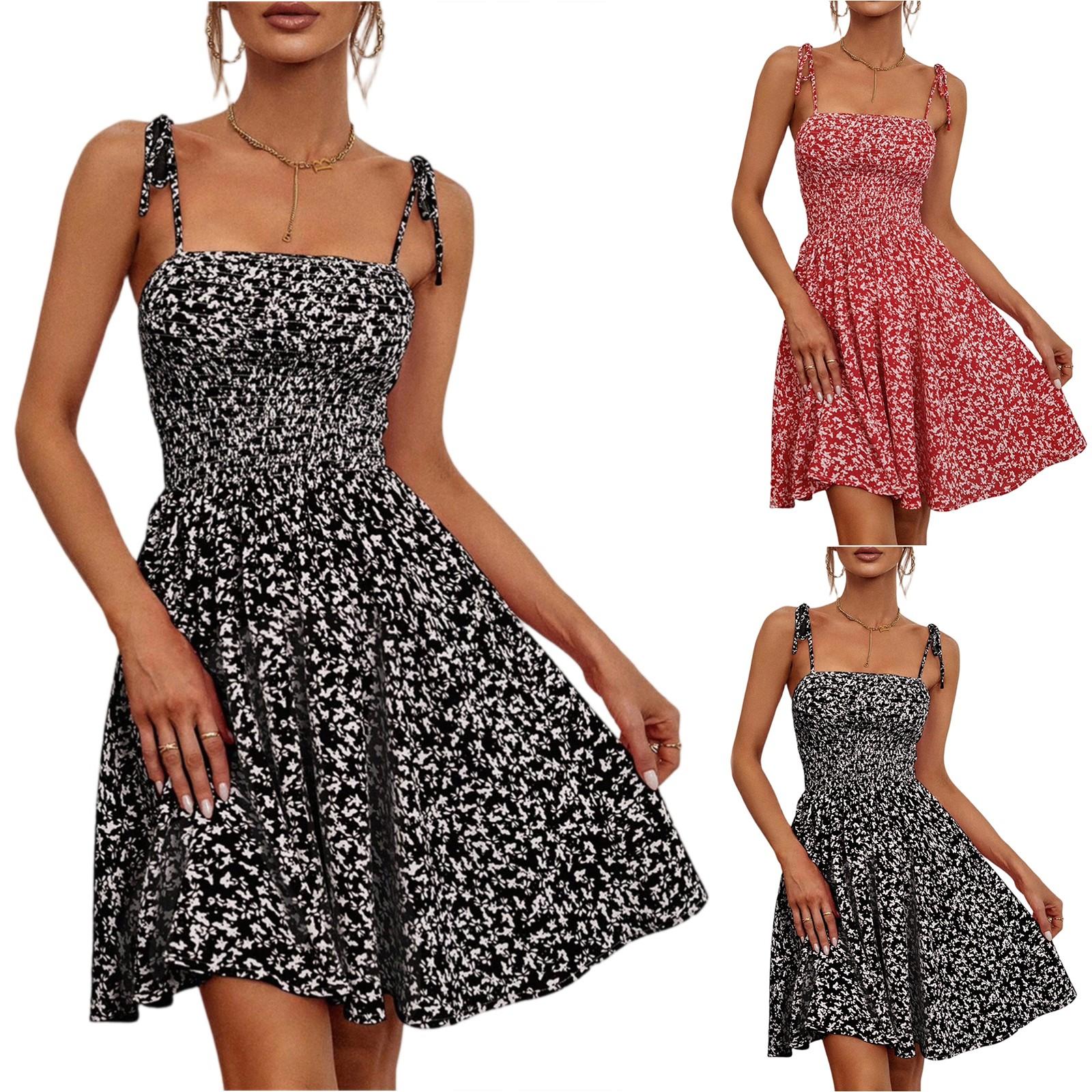 

Women s Summer Printed A-Line Midi Slip Dress S червоний