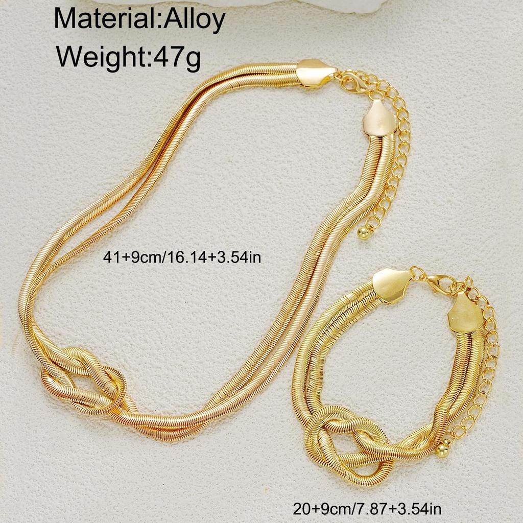 Fashion Double Layer Knot Necklace And Bracelet For Women Gold Color Snake Chain Choker Twisted Chunky Jewelry Set