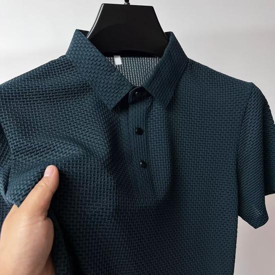 Lapel-T-skjorte for menn, kortermet ensfarget sommer-t-skjorte Hurtigtørkende Uformelt golftopp for jobb Ferie Street Golf