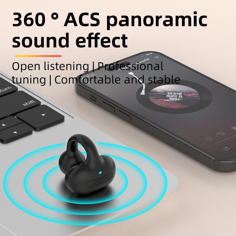 Ear Clip Wireless Earphone IPX5 Waterproof Sport Earphone Single Earbud Air Conduction Headphone HiFi Bass Painless Wear