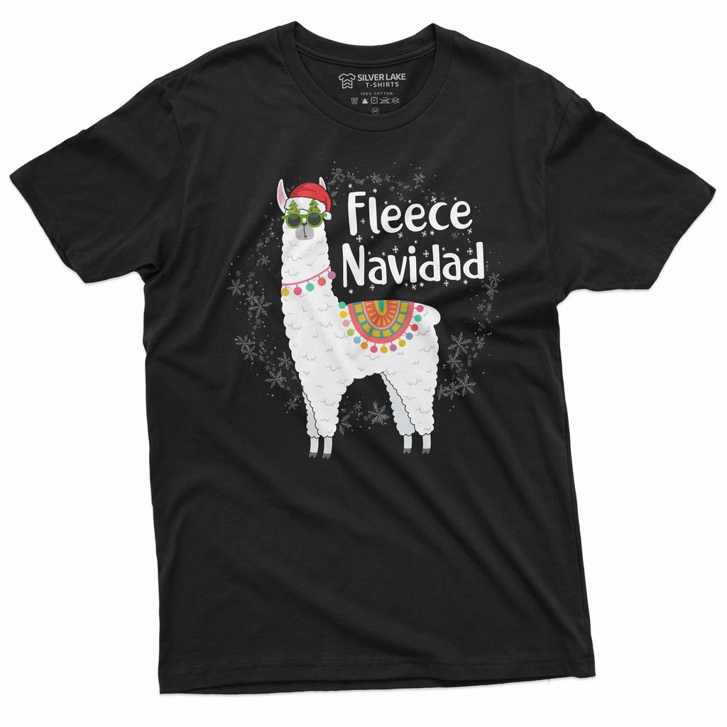 Herren Fleece Navidad T-Shirt Lustig Feliz Navidad Frohe Weihnachten Lamma T-Shirt