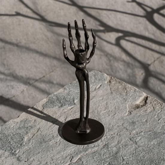 Xiaobudian Halloween Skeleton Candle Holder, Gothic Resin Hand And Standing Candlestick Holders for Table Mantel Decor