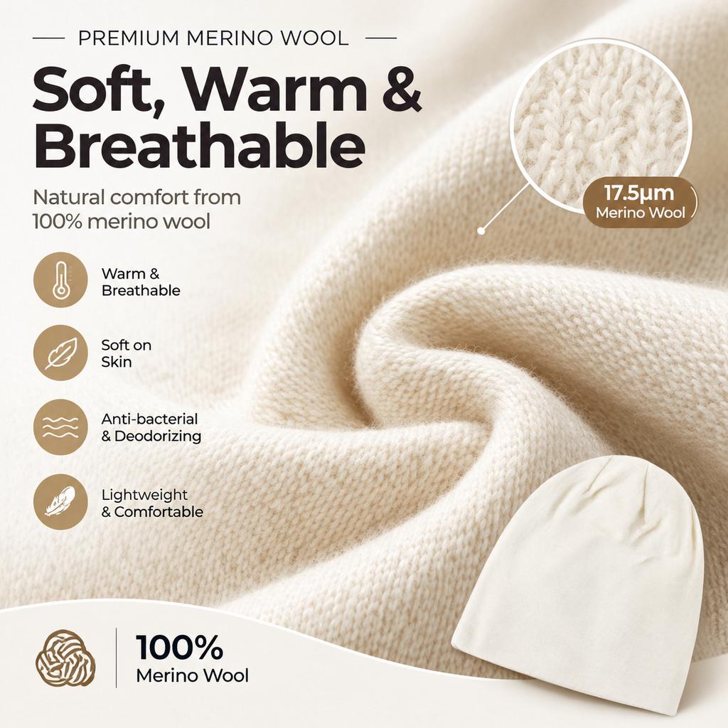 Merino Wool Double-Layer Six-Panel Knit Beanie for Men and Women