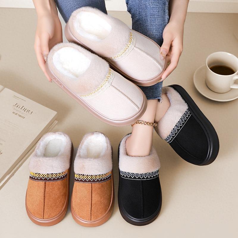 Cotton slippers large size indoor home piled thickened women's boots cold-proof and comfortable fluffy shoes half a pedal