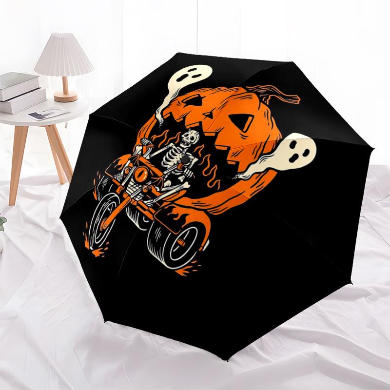 1pc Halloween Motorcycle Automatic Folding Umbrella - Compact 8-Rib Design, Durable Plastic & Iron, Lightweight for Outdoor Daily Use103