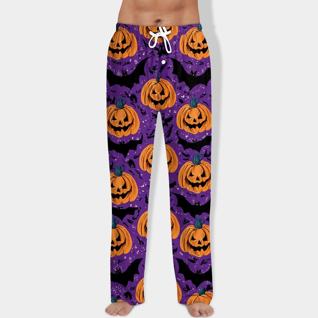 Men's Halloween Print Drawstring Pants Casual Pajama Pants