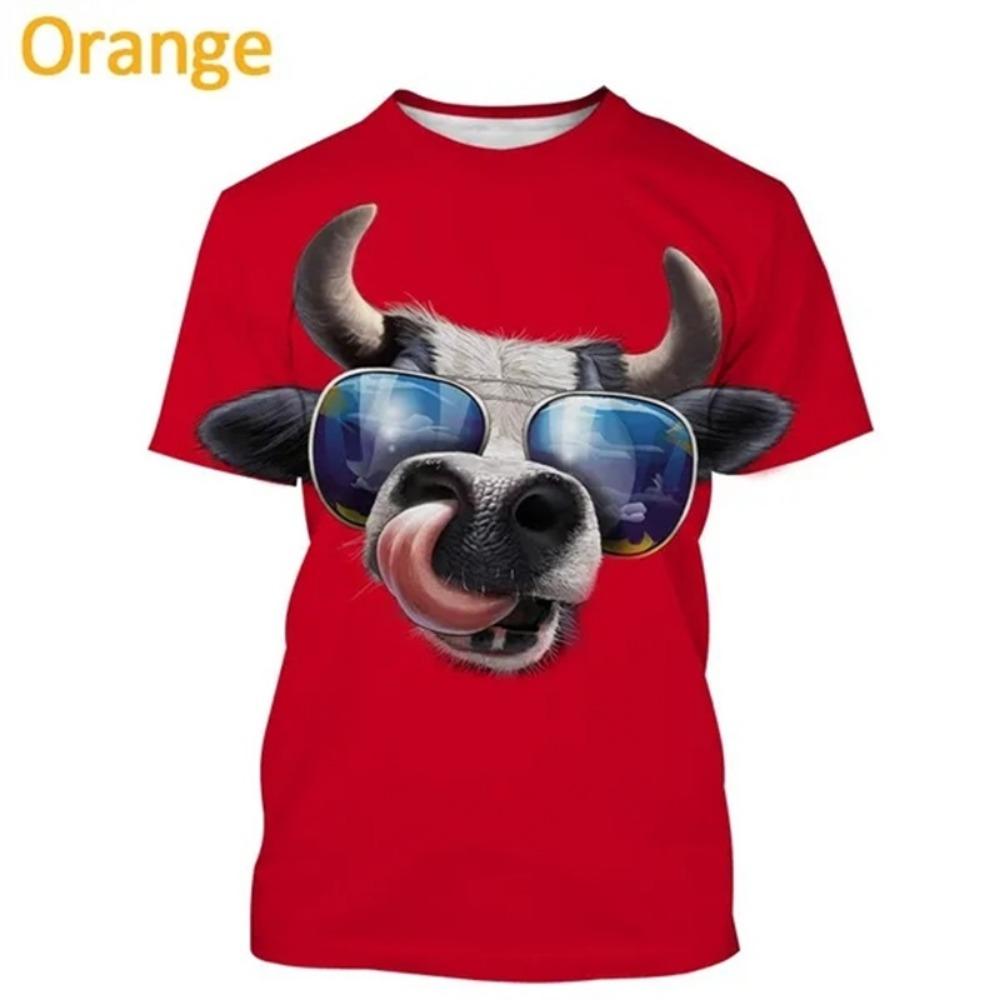 3D Printing Cow Animal Graphic T Shirts Men Funny Retro Short Sleeve T-Shirt O-Neck Full Print Idyllic Tee Tops Streetwear