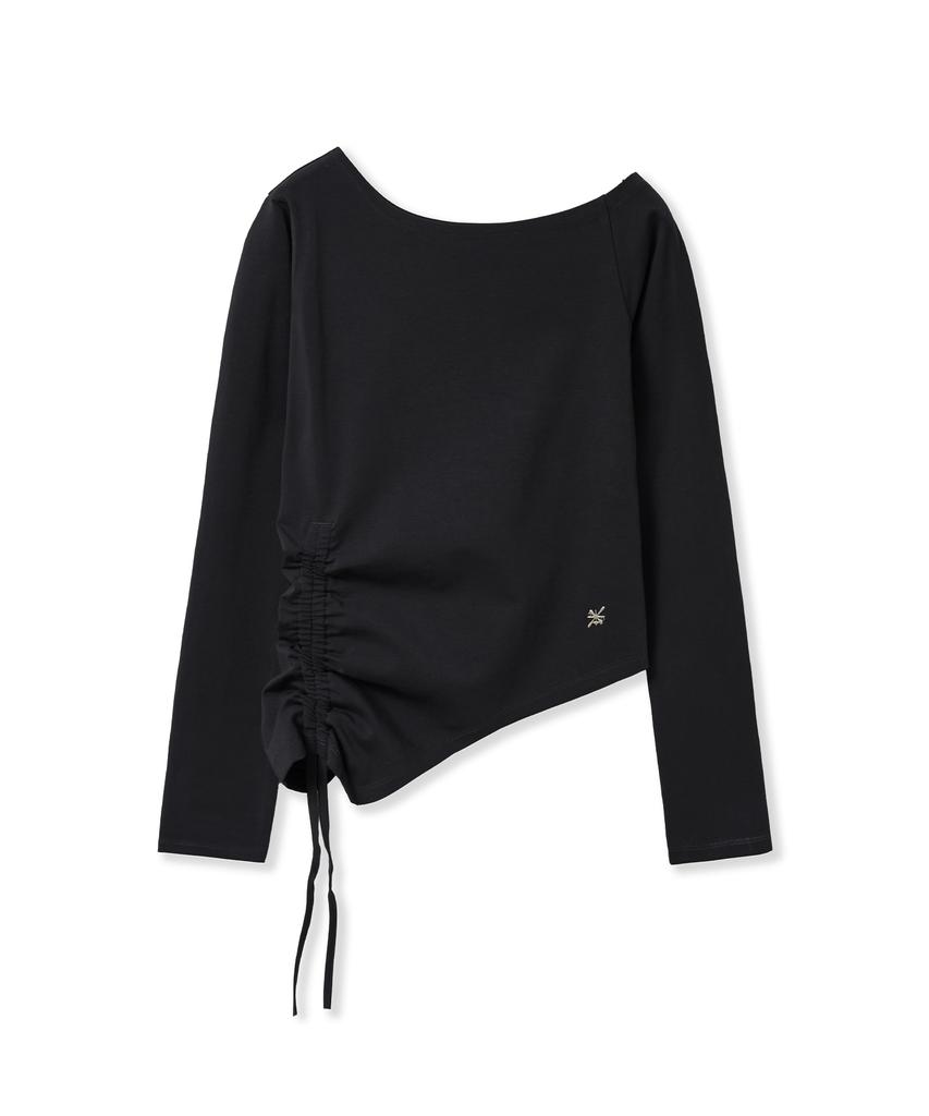 Lougeu Shirred Off-Shoulder Long Sleeve_Black