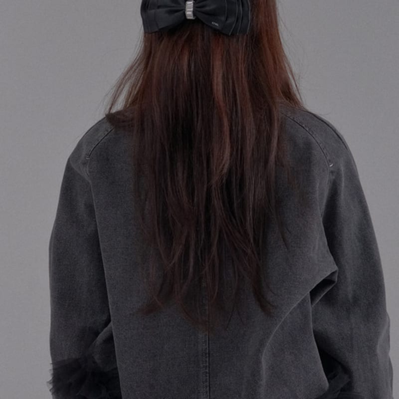 SORRY TOO MUCH LOVE Crystal Buckle Satin Ribbon Hairpin_Black