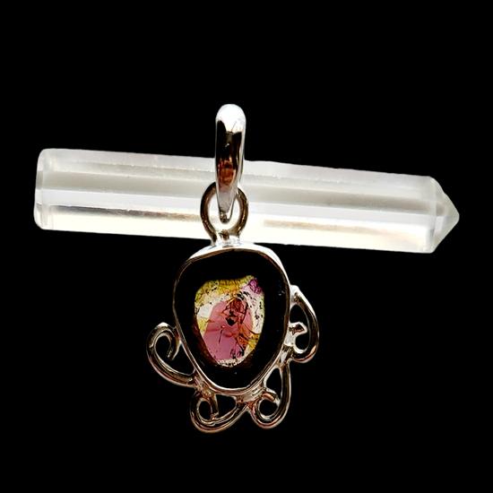 Natural Red Watermelon Tourmaline Gemstone 925 Sterling Silver Pendant, Gift029