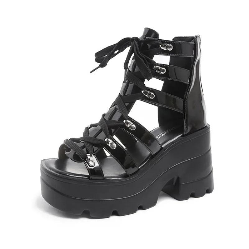 

Fashion Sandalias De Mujer 2025 New Hollow Casual Women s Sandals Open Toe Cross Strap Ladies Shoes Wedges Summer Large 42 Roman 35 чёрный