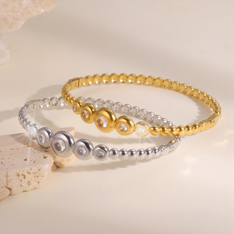 European and American fashion couple size round beads with diamonds titanium steel light luxury high-end niche