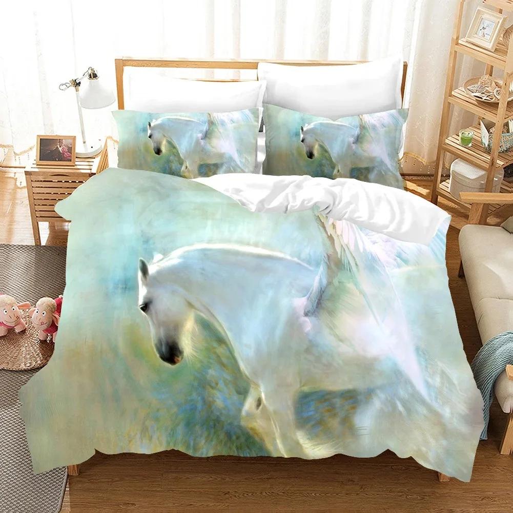 Einhorn Fiction Pferde Bettwäsche Set Für Kinder Cartoon Aniaml Bettbezug Twin King Size 3D Quilt Abdeckung Bett Set Großhandel
