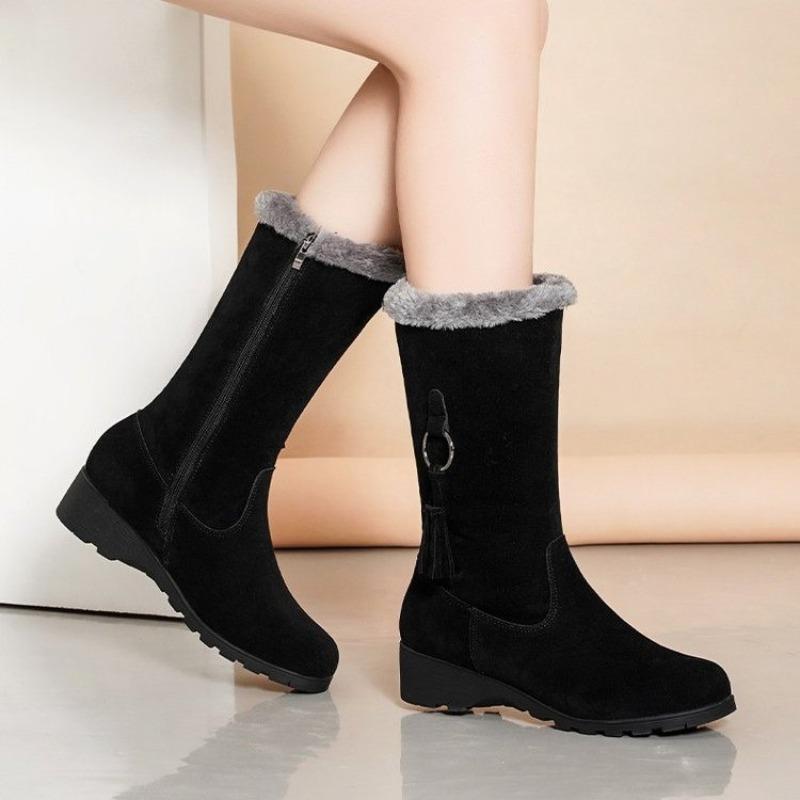 Fashion 2025 New Women's Boots Fashion Mid-calf Boots Plush Warm Snow Boot Wedge Platform Boots for Women Winter Cotton Boot Botas Mujer