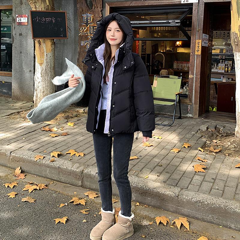 Down women's short 2024 winter new thickened small hooded contrasting white duck down bread jacket