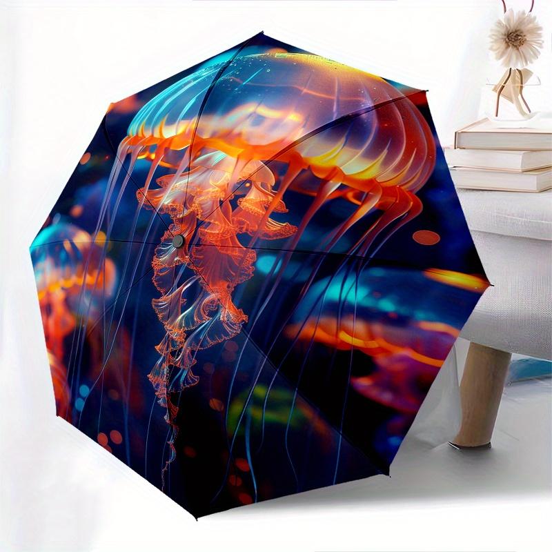Jellyfish, Marine Life Theme 8 Bone Hand Automatic Folding Fashion Umbrella, Compact and Portable Design, A Perfect Gift for Birthday, Chris