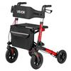 Andador com Rodas e Assento para Idosos, Andador Dobrável Ultra Compacto de 3 Dobras, Leve de Alumínio para Mobilidade com Rodas Sólidas de PU, Ajustável