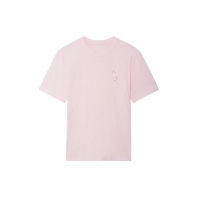 Li Ning SS22 Cherry Blossom Series Casual Printed Solid Color Round Neck T-Shirt Unisex Tops Light-Pink AHSS921-2