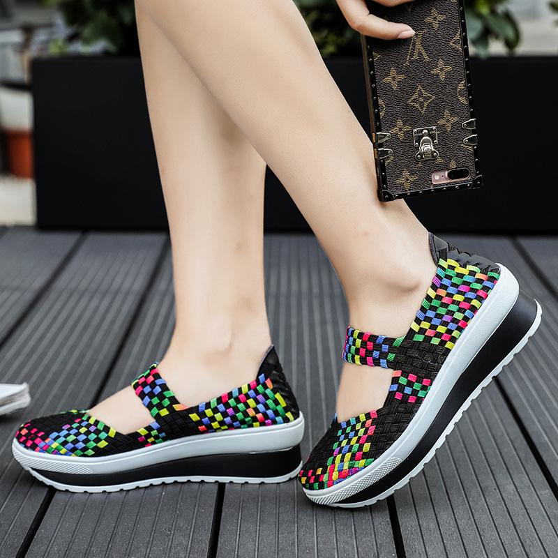 Spring New Handmade Women's Shoes Sports and Leisure Women's Thick-soled Heel Rocking Shoes Women