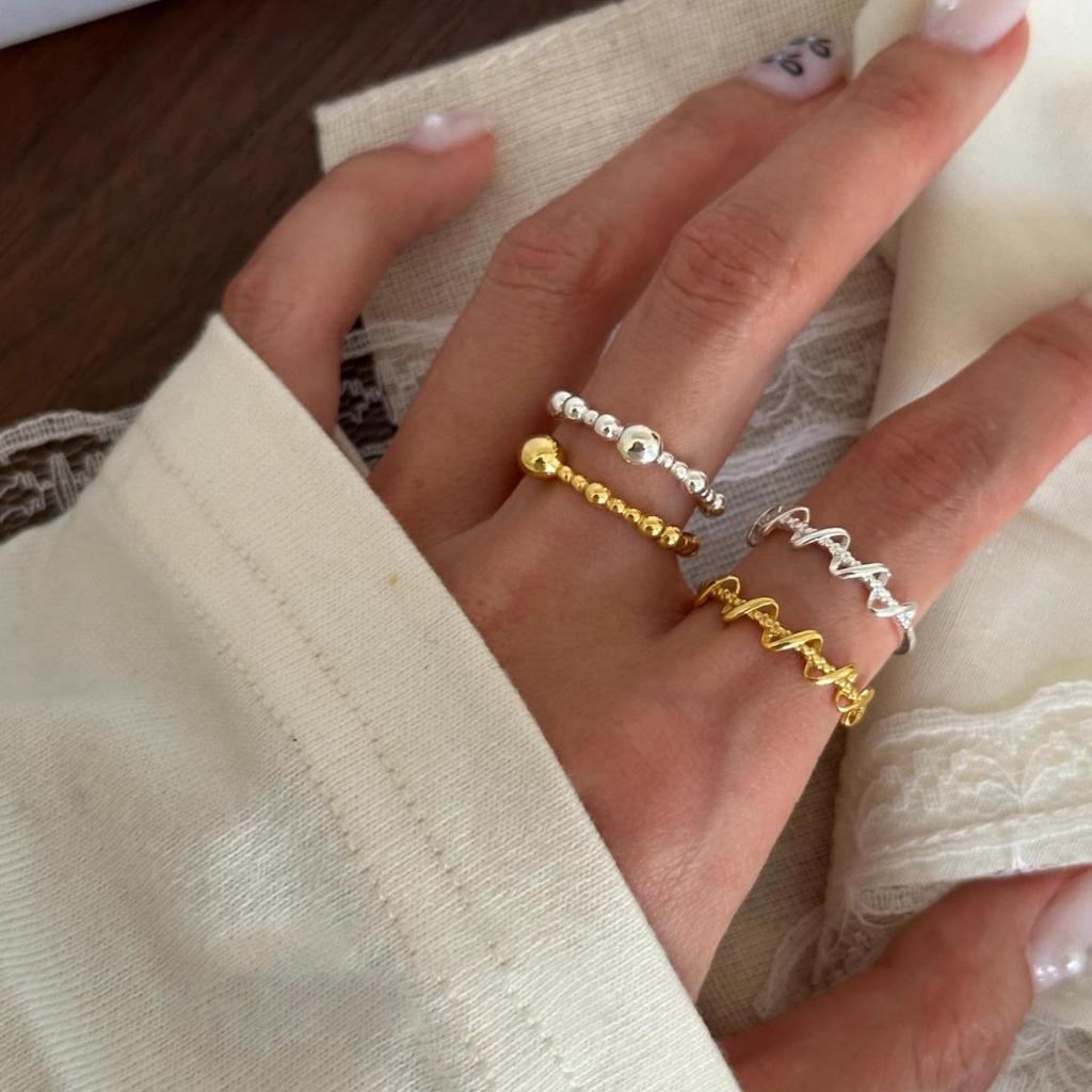 S925 Silver-Plated Open Geometric Wave Ring for Women - Stackable, Versatile, Personalized Index Finger Jewelry.