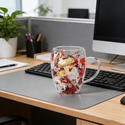 350ML Doppelwandige Glas Kaffeetasse Trockenblume Isolierglas Tasse mit Henkel Klar Espresso Latte Cappuccino Milch Saft Tee Wasser Tasse