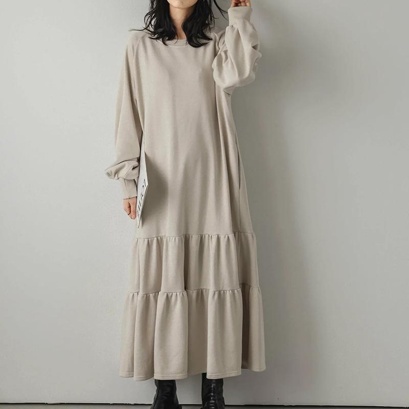 Long Sleeve Ruffle Hem Tiered Midi Dress