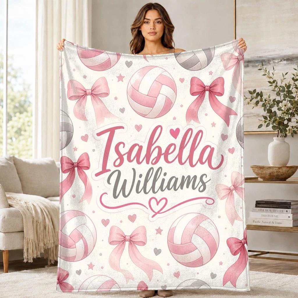 Isabella Williams Volleyball Bows Coral Fleece Blanket Sports Decor