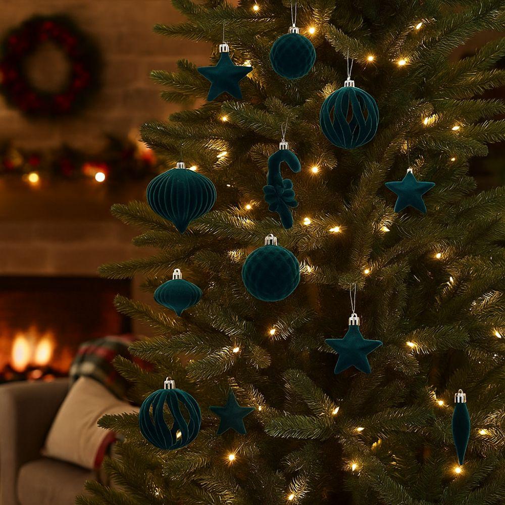 28Pcs Special-shaped Flocked Christmas Balls Colorful Reusable Christmas Hanging Balls Shatterproof Decorative