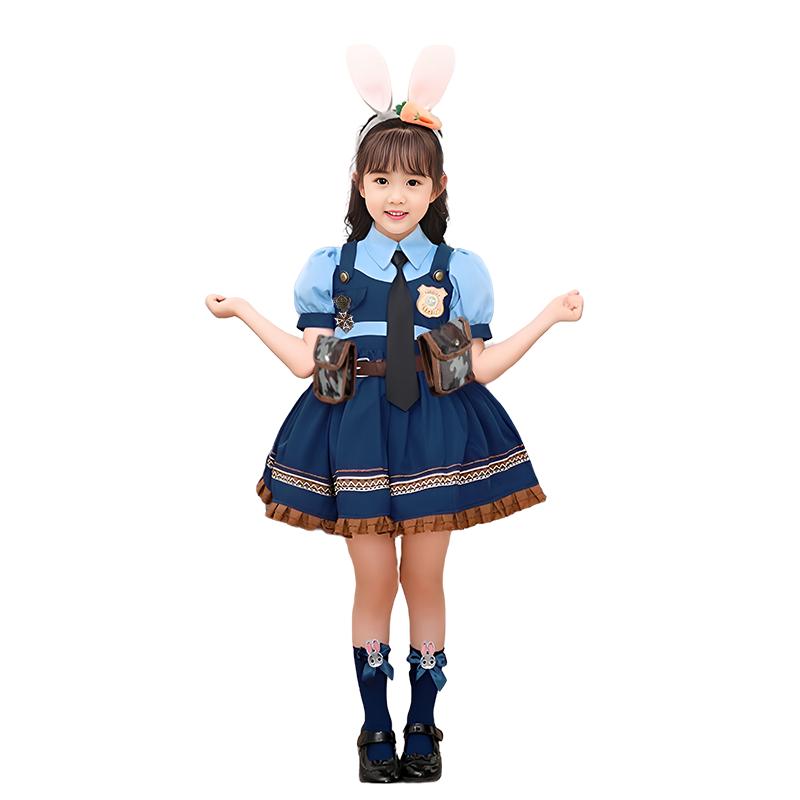 Judy Cosplay Costume Kids Set Police Officer Performance Full Outfit Children's Lolita Skirt Hat Hairband Complete Costume