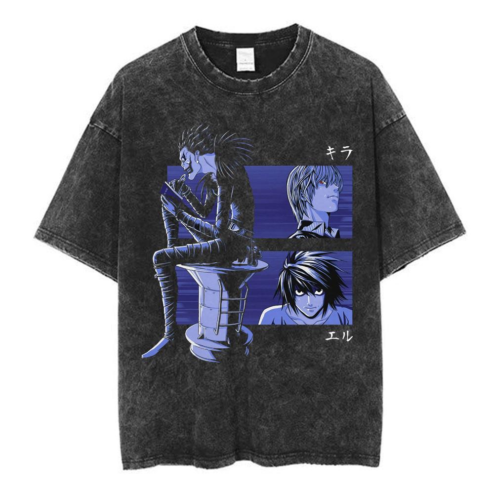 Vintage Washed Anime Death Note Manga Logo Graphic T-shirt Men Women Printed Tee Summer Casual Fashion Clothing Tops High Quality Streetwear